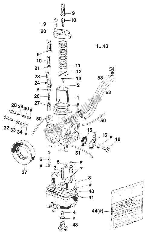 All parts for the Carburetor Dellorto Phbh 28 Vs of the KTM 125 LC2 100 Weiss United Kingdom 1997