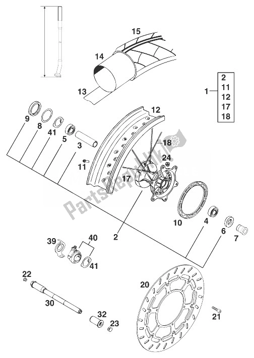 All parts for the Front Wheel Battlax Duke '97 of the KTM 640 Duke E United Kingdom 1998