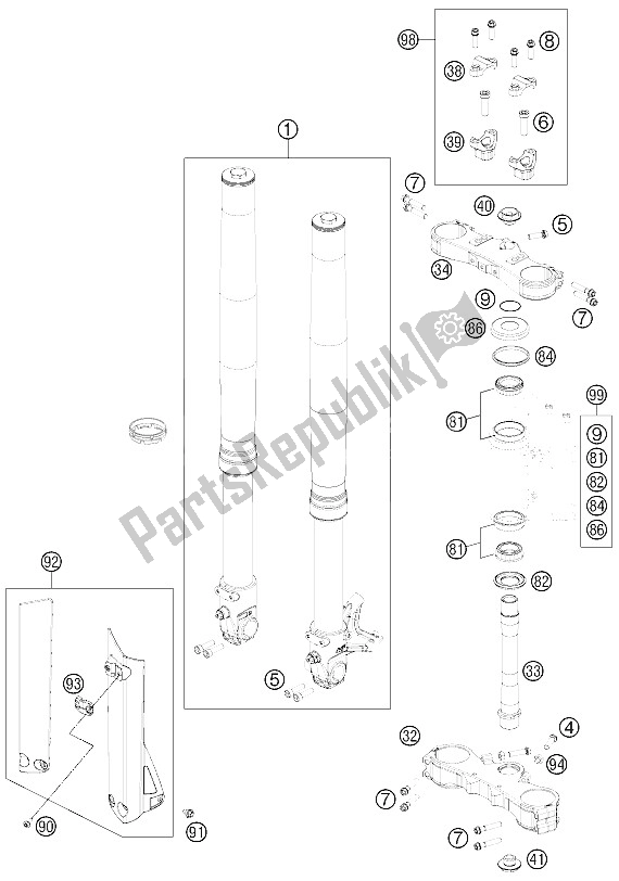Tutte le parti per il Forcella Anteriore, Pinza Tripla del KTM 690 SMC R Australia United Kingdom 2012