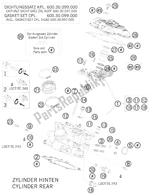Todas las partes para Culata Trasera de KTM 990 Super Duke R Australia United Kingdom 2008