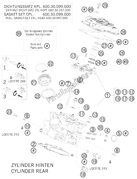 Toutes les pièces pour le Culasse Arrière du KTM 990 Super Duke R Australia United Kingdom 2009