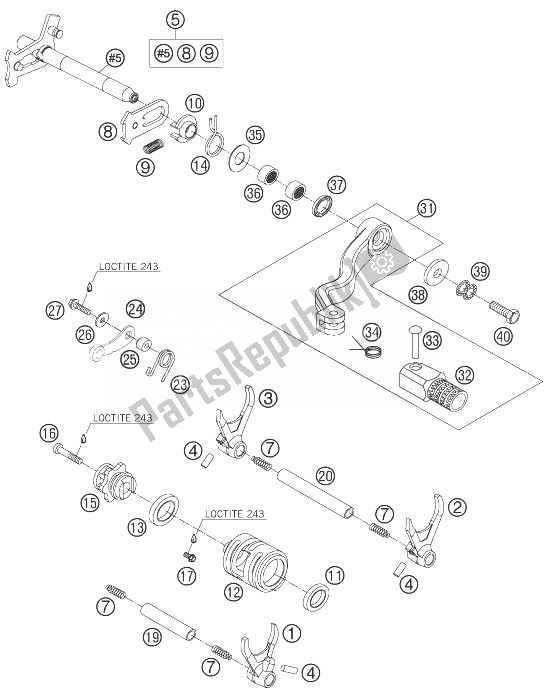 All parts for the Shifting Mechanism of the KTM 250 EXC F SIX Days Europe 2007