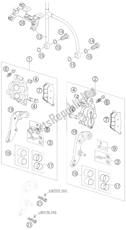 All parts for the Brake Caliper Front of the KTM 990 Adventure Black ABS 07 USA 2007