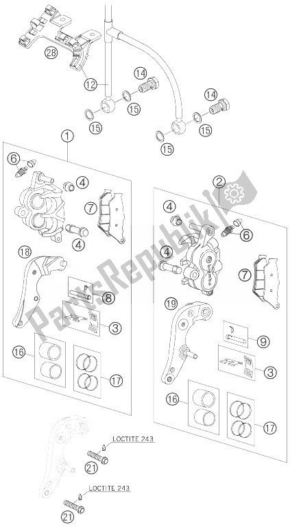 All parts for the Brake Caliper Front of the KTM 990 Adventure S Europe 2007