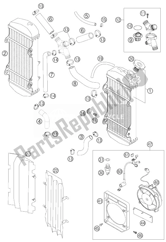 All parts for the Cooling System of the KTM 525 EXC Racing SIX Days Europe 2007