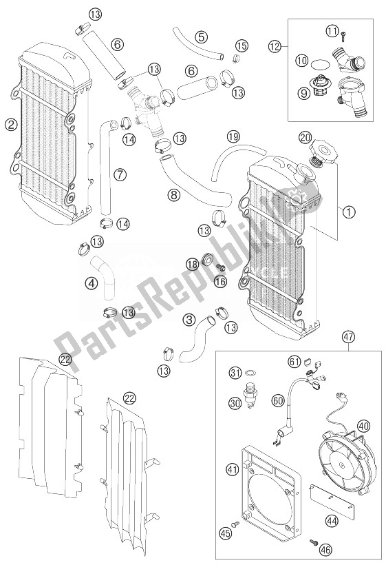 All parts for the Cooling System of the KTM 525 XC W USA 2007