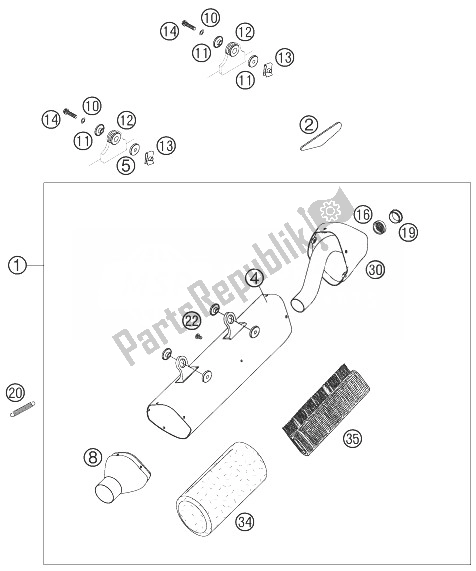 All parts for the Exhaust Silencer of the KTM 250 EXC F Europe 2007