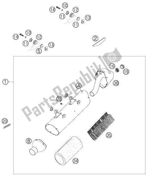 All parts for the Exhaust Silencer of the KTM 250 EXC F SIX Days Europe 2007