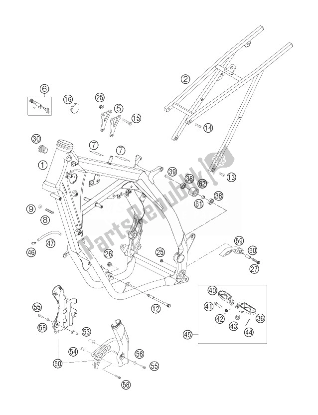 All parts for the Frame, Subframe of the KTM 200 EXC Europe 2007