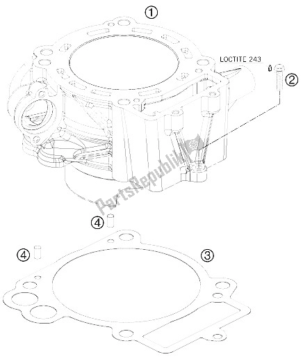 All parts for the Cylinder of the KTM 690 Duke Orange Japan 2008