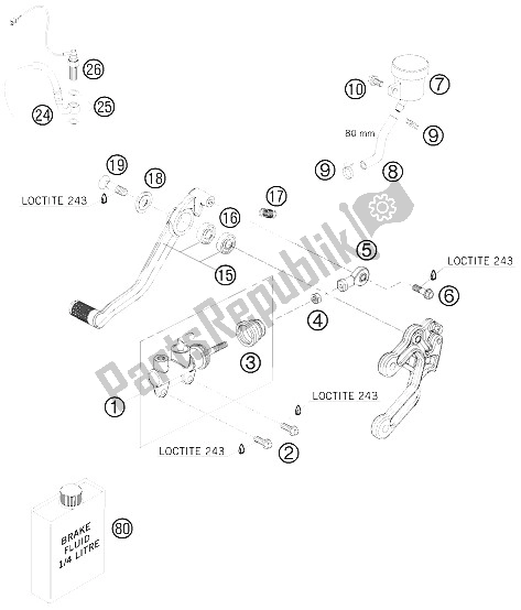 All parts for the Rear Brake Control of the KTM 990 Super Duke Orange Australia United Kingdom 2008