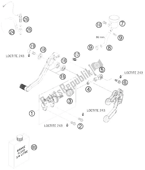 All parts for the Rear Brake Control of the KTM 990 Super Duke White Australia United Kingdom 2009