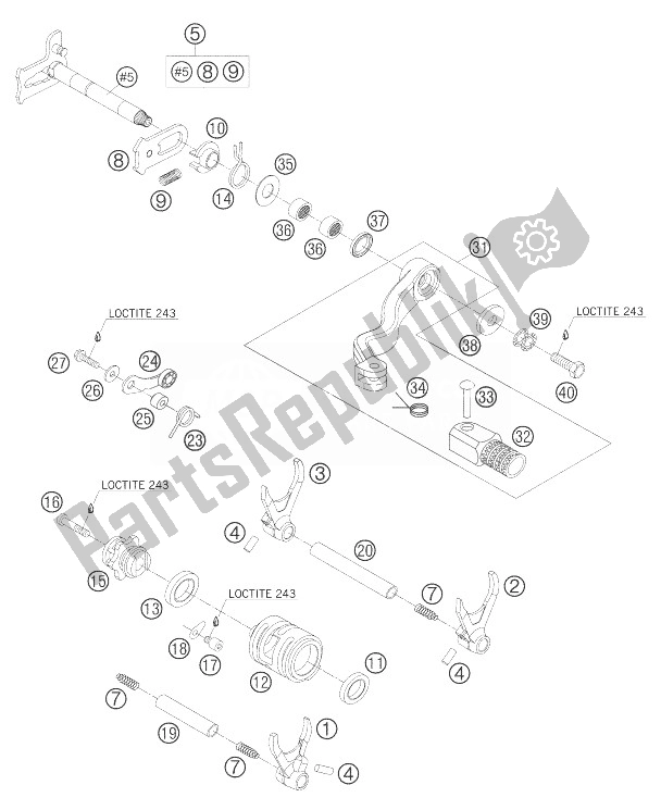 All parts for the Shifting Mechanism of the KTM 250 EXC Australia 2007