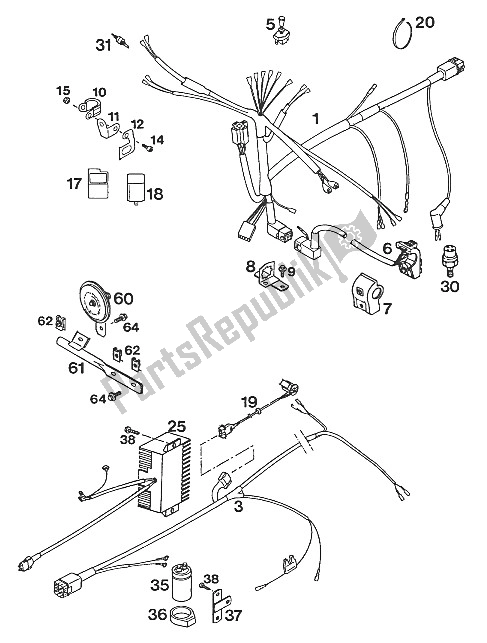 Tutte le parti per il Cablaggio Exc Supercomp. '94 del KTM 400 Duke 20 KW Europe 1994