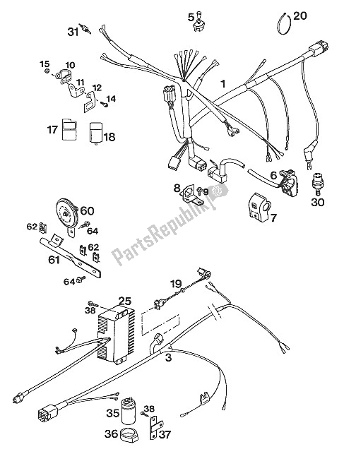 All parts for the Wire Harness Exc Supercomp. '94 of the KTM 400 EXC WP Europe 1994