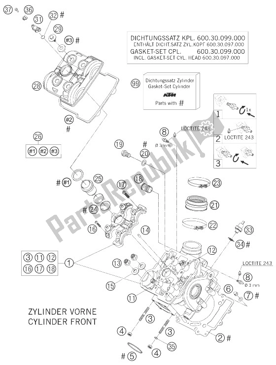 All parts for the Cylinder Head Front of the KTM 950 Supermoto R USA 2007