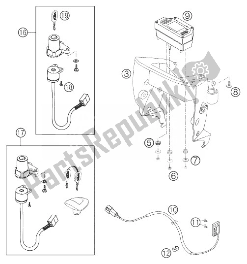 Toutes les pièces pour le Speedom., Support, Allumage Lo du KTM 640 LC4 Enduro Black 12L 03 Europe 2003