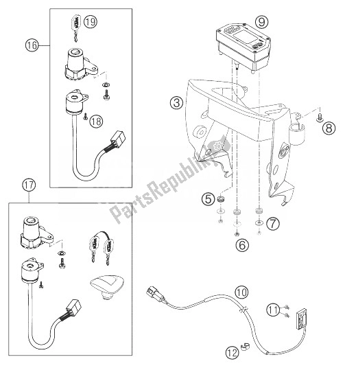 Toutes les pièces pour le Compteur De Vitesse, Support, Verrouillage D'allumage du KTM 640 LC4 Supermoto Black Europe 2004