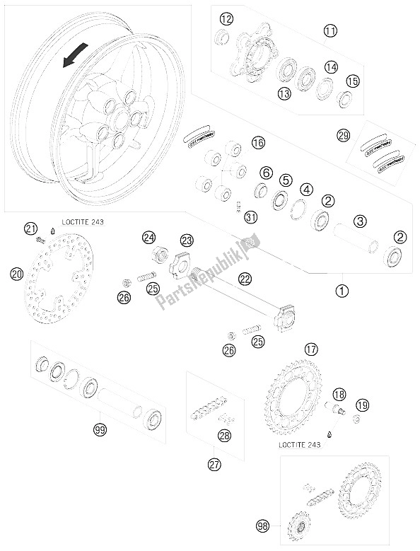 Tutte le parti per il Ruota Posteriore del KTM 950 Supermoto R Europe 2008