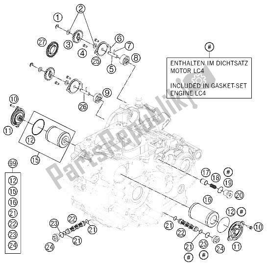 All parts for the Lubricating System of the KTM 690 Duke R Europe 2011