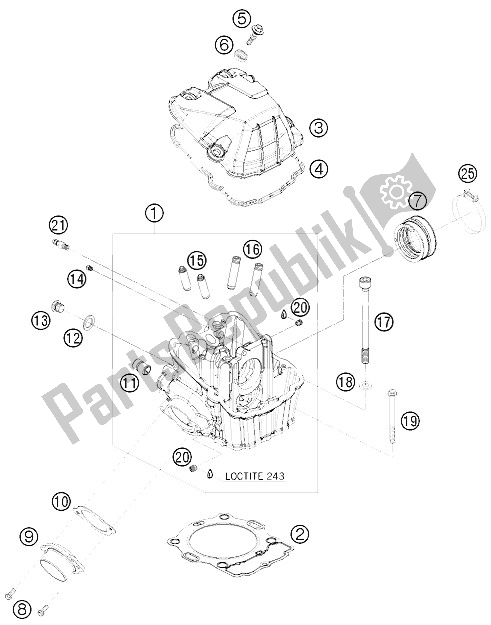 All parts for the Cylinder Head of the KTM 450 EXC R USA 2008