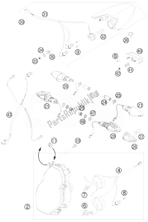 All parts for the Lighting System of the KTM 990 Super Duke Olive ME France 2010