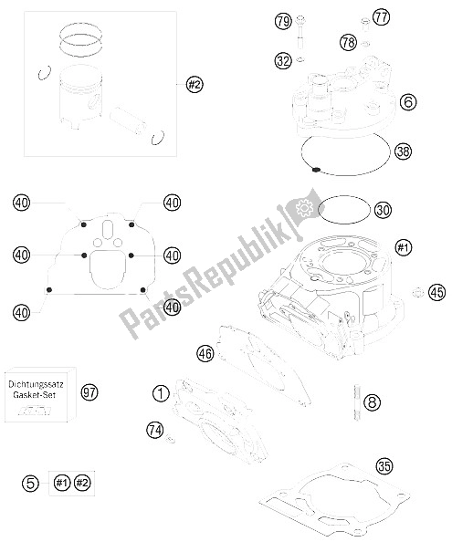 All parts for the Cylinder, Cylinder Head of the KTM 200 EXC Europe 2011