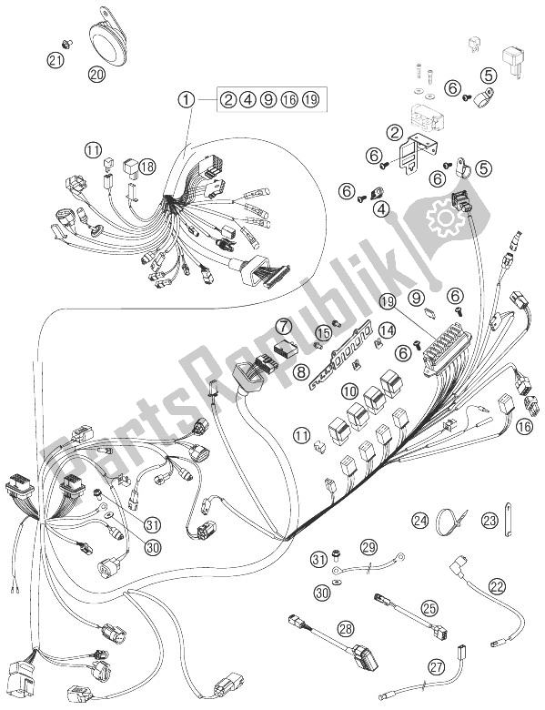 All parts for the Wiring Harness of the KTM 990 Supermoto T Silver Australia United Kingdom 2010