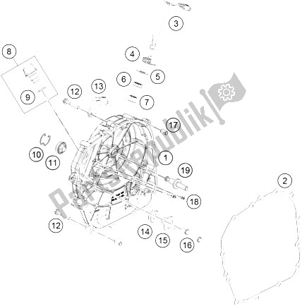 All parts for the Clutch Cover of the KTM 390 Duke White ABS CKD Brazil 2016