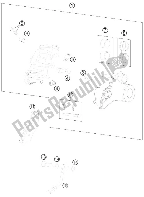 All parts for the Brake Caliper Rear of the KTM 990 ADV White ABS Spec Edit Brazil 2011