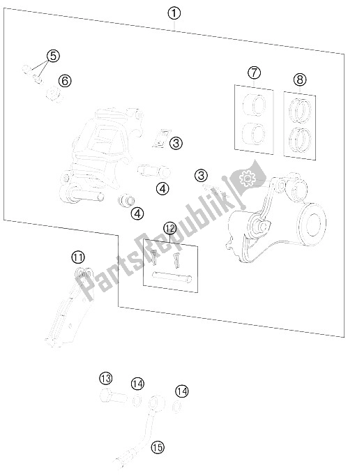 All parts for the Brake Caliper Rear of the KTM 990 Adventure White ABS 11 Europe 2011