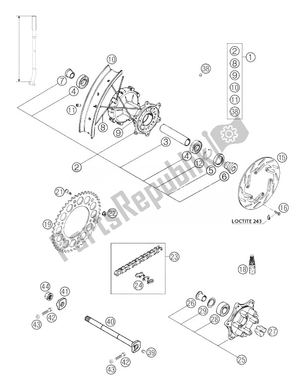 Todas as partes de Roda Traseira 660 Rallye do KTM 660 Rallye Factory Repl Europe 2003