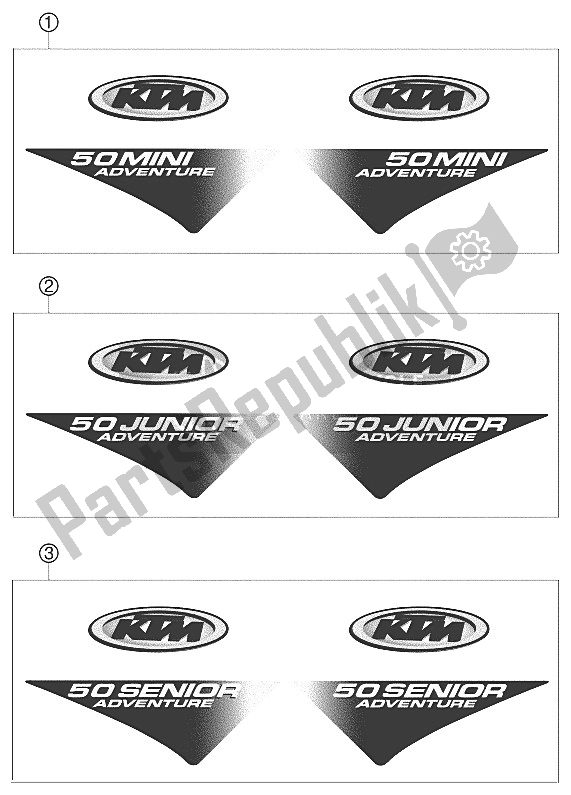 Todas as partes de Conjunto De Decalques 50 Ac 2002 do KTM 50 Senior Adventure Europe USA 2002