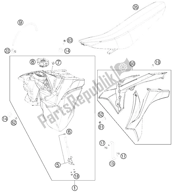 Tutte le parti per il Serbatoio, Sedile, Coperchio del KTM 250 EXC SIX Days Europe 2012
