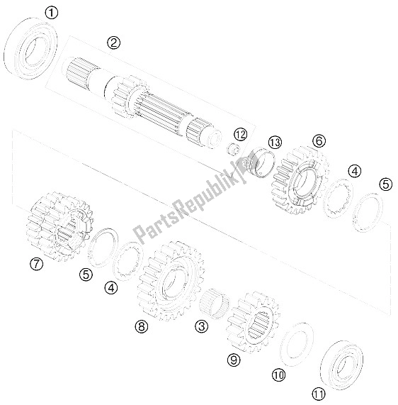 Todas las partes para Transmisión I - Eje Principal de KTM 690 Enduro R 09 USA 2009