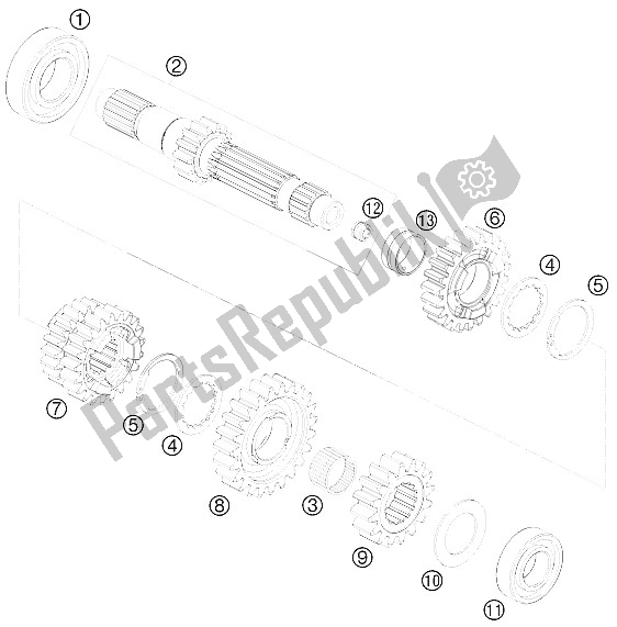 All parts for the Transmission I - Main Shaft of the KTM 690 SMC USA 2008