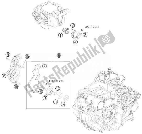 All parts for the Water Pump of the KTM 690 Supermoto Orange Europe 2007