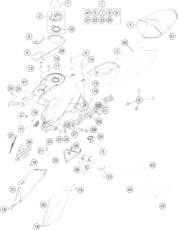 Todas las partes para Tanque, Asiento, Tapa de KTM 1290 Superduke R Black ABS 15 France 2015