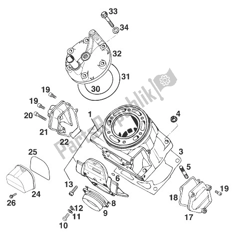 Tutte le parti per il Cilindro 250/300/380 '98 del KTM 250 EXC 12 LT USA 1998