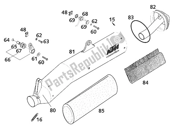 All parts for the Silencer 400/540 Sc 2001 of the KTM 620 SC Europe 2001