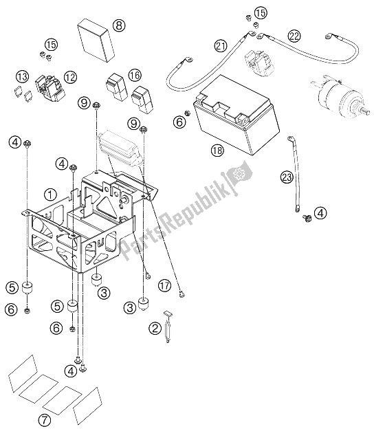 All parts for the Battery of the KTM 450 Rally Factory Replica Europe 2011