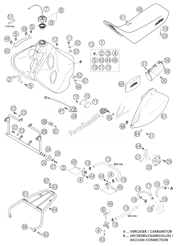 Alle onderdelen voor de Brandstoftank, Stoel, Dekking 640 van de KTM 640 LC4 Adventure Australia 2003