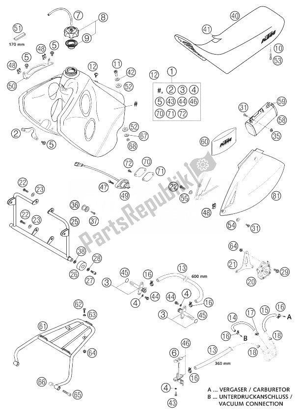 Todas las partes para Depósito De Combustible, Asiento, Cubriendo 640 de KTM 640 LC4 Adventure USA 2003