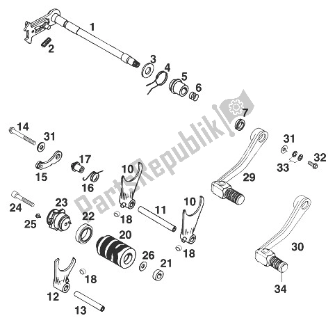 All parts for the Gear Change Mechanism Lc4 Sx,sc. Egs '98 of the KTM 400 SUP Comp 18 KW Australia 1998