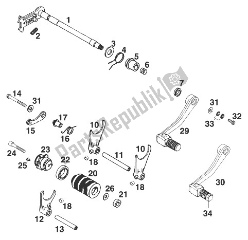 All parts for the Gear Change Mechanism Lc4 Sx,sc. Egs '98 of the KTM 400 SUP Comp Europe 1998