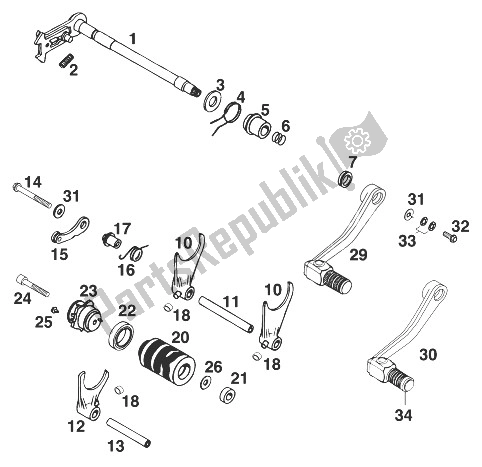 All parts for the Gear Change Mechanism Lc4 Sx,sc. Egs '98 of the KTM 540 SXC 20 KW 98 Europe 1998