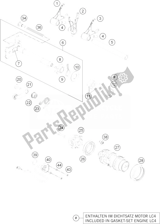 All parts for the Shifting Mechanism of the KTM 690 Duke R ABS Europe 2014