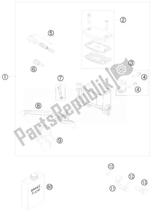 All parts for the Hand Brake Cylinder of the KTM 990 Adventure R USA 2010