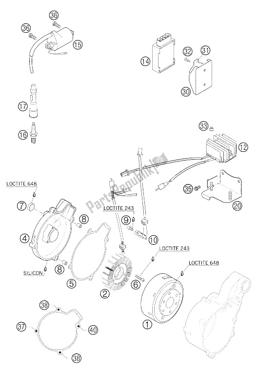 Todas as partes de Sistema De Ignição do KTM 640 LC4 Adventure USA 2006