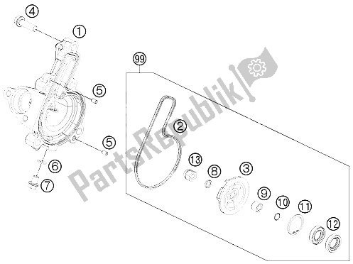 All parts for the Water Pump of the KTM 125 Duke Orange Europe 8003L4 2012